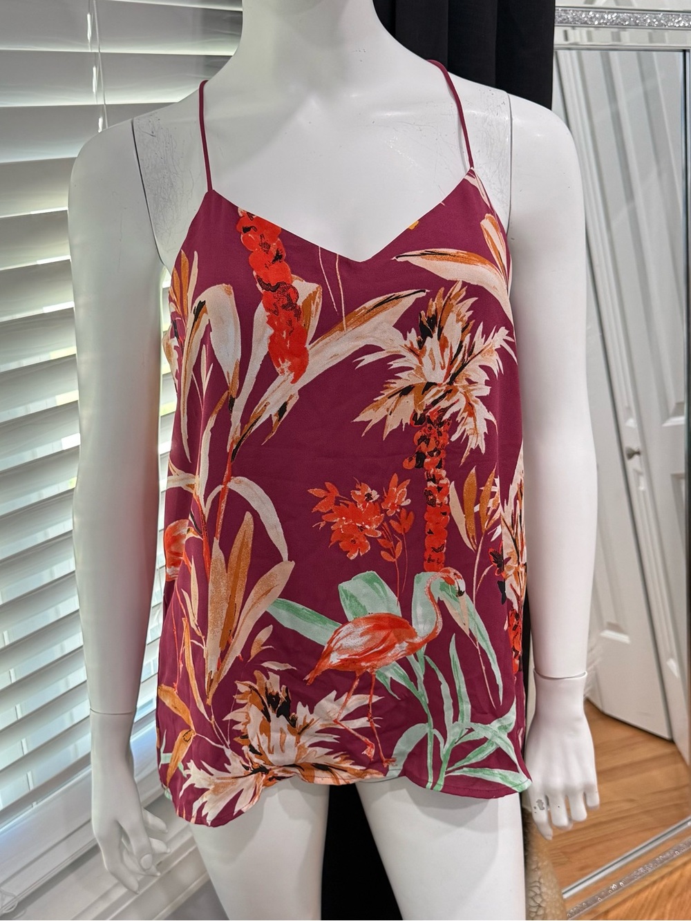 Express Burgundy Floral V-Neck Spaghetti Strap Camisole